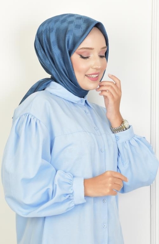 BURDEN İPEK - Platin Dama Desen Eşarp İndigo