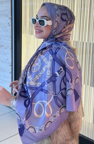 BURDEN İPEK - Premium İthal Püskül Desenli Şal Mor