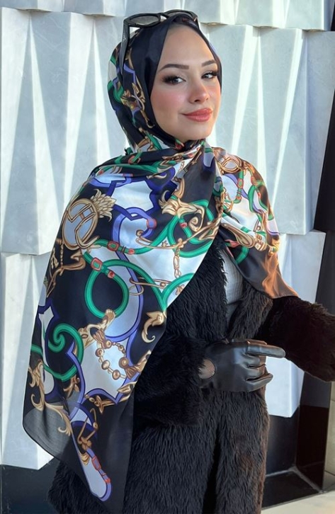 BURDEN İPEK - Premium İthal Zincir Desenli Şal Siyah - Mor