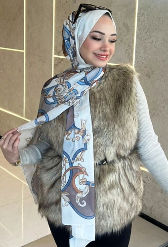 BURDEN İPEK - Premium İthal Zincir Desenli Şal Krem - Kahve