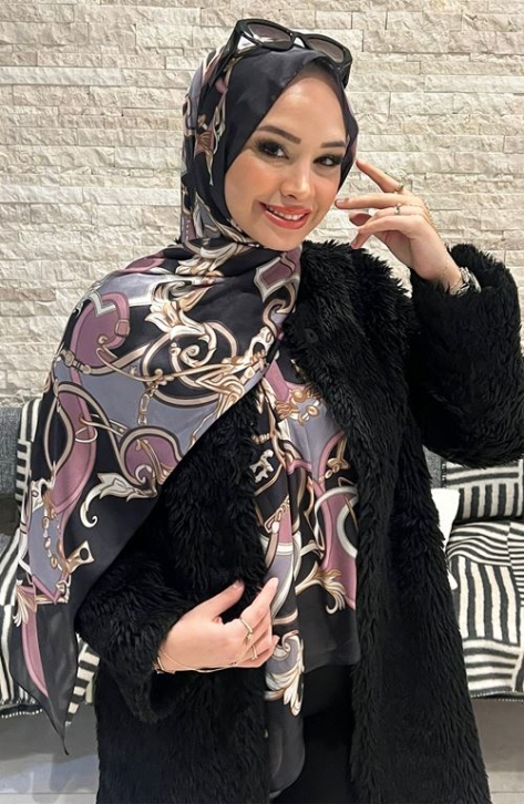 BURDEN İPEK - Premium İthal Zincir Desenli Şal Siyah - Pudra