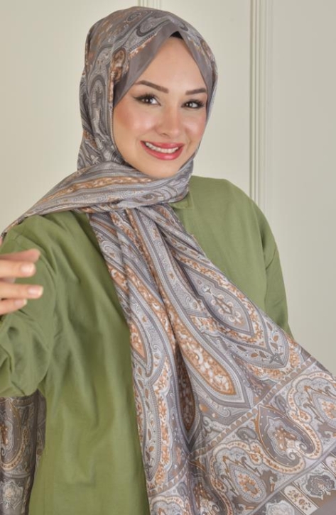 BURDEN İPEK - Retro Vual Desenli Şal Antrasit