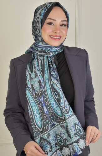 BURDEN İPEK - Retro Vual Desenli Şal Gök Mavi BURDEN İPEK - Retro Vual Desenli Şal Gök Mavi