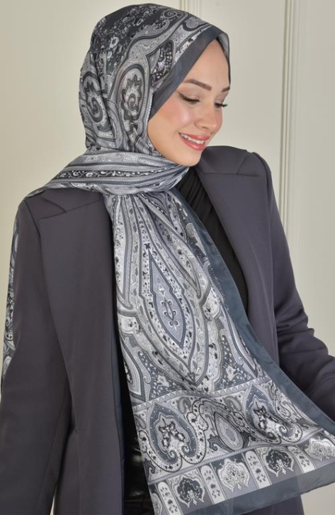 BURDEN İPEK - Retro Vual Desenli Şal Gri