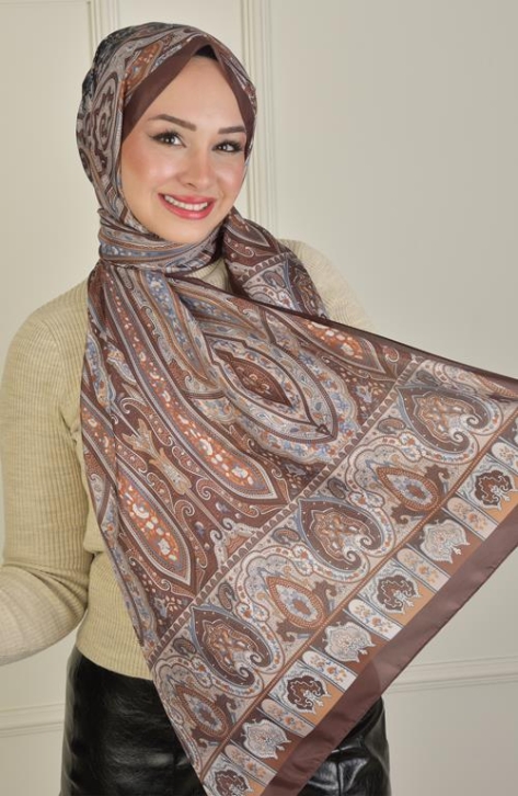 BURDEN İPEK - Retro Vual Desenli Şal Kahve