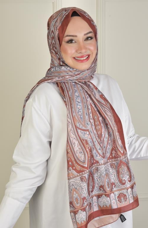 BURDEN İPEK - Retro Vual Desenli Şal Kiremit