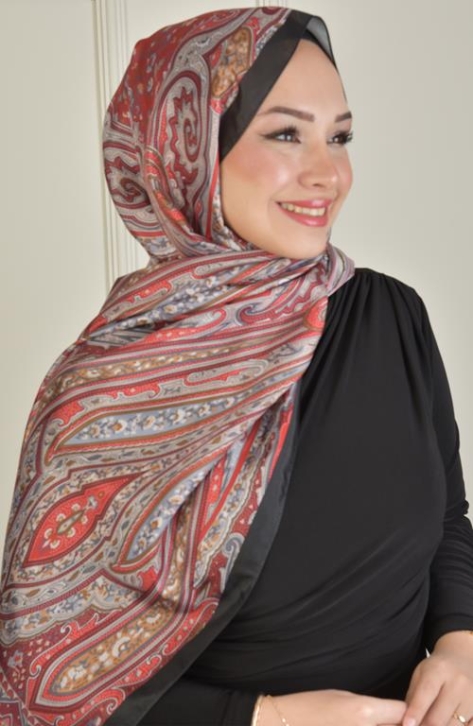 BURDEN İPEK - Retro Vual Desenli Şal Kırmızı