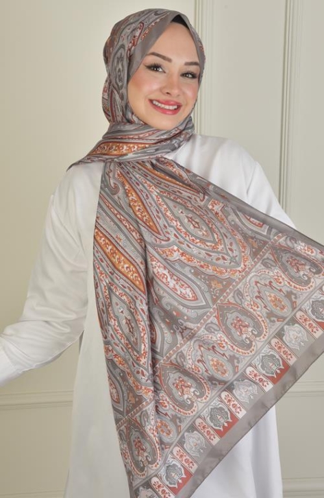 BURDEN İPEK - Retro Vual Desenli Şal Koyu Gri