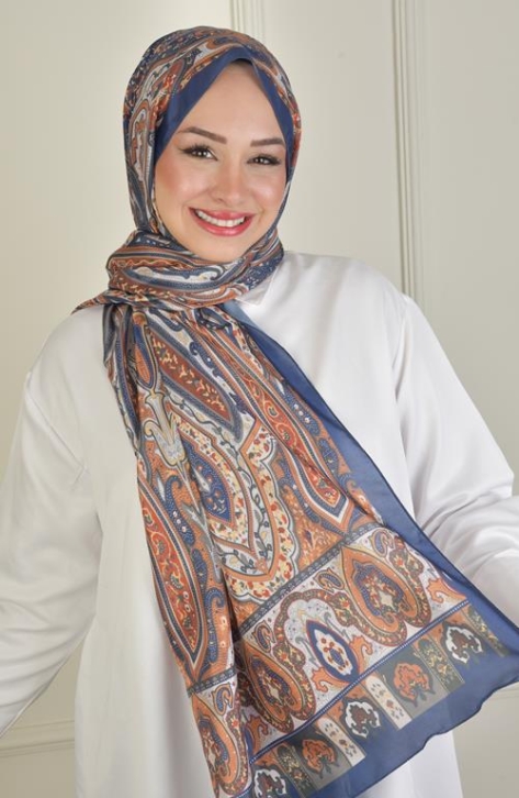 BURDEN İPEK - Retro Vual Desenli Şal Lacivert