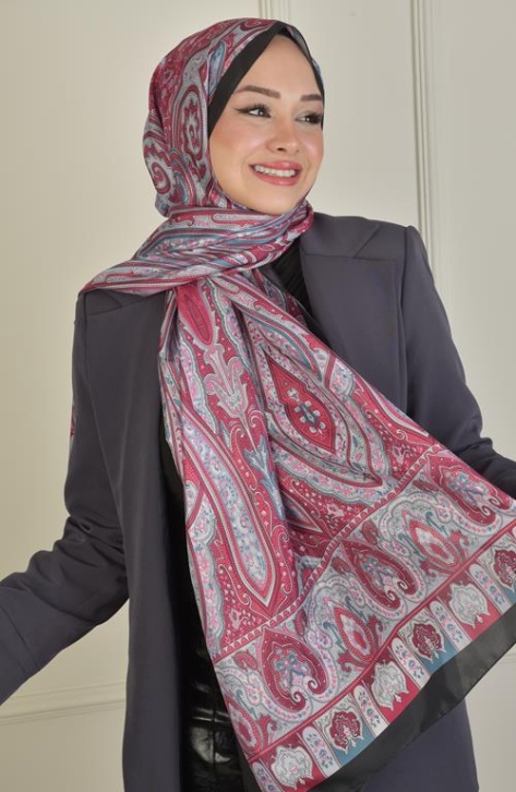 BURDEN İPEK - Retro Vual Desenli Şal Nar Çiçeği