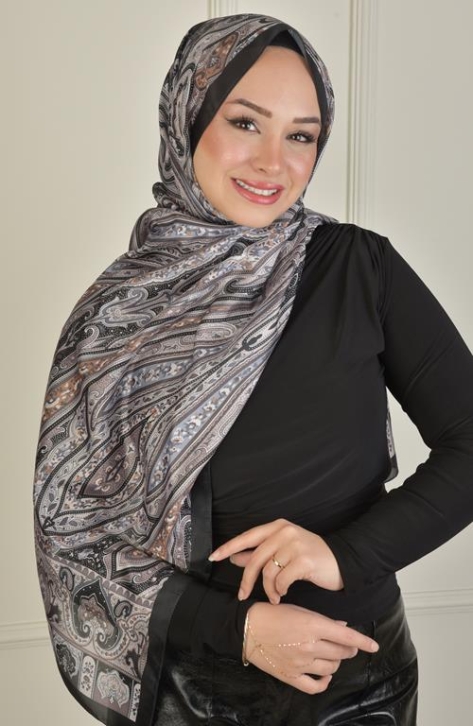 BURDEN İPEK - Retro Vual Desenli Şal Siyah