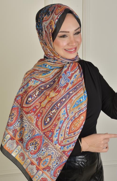 BURDEN İPEK - Retro Vual Desenli Şal Turuncu