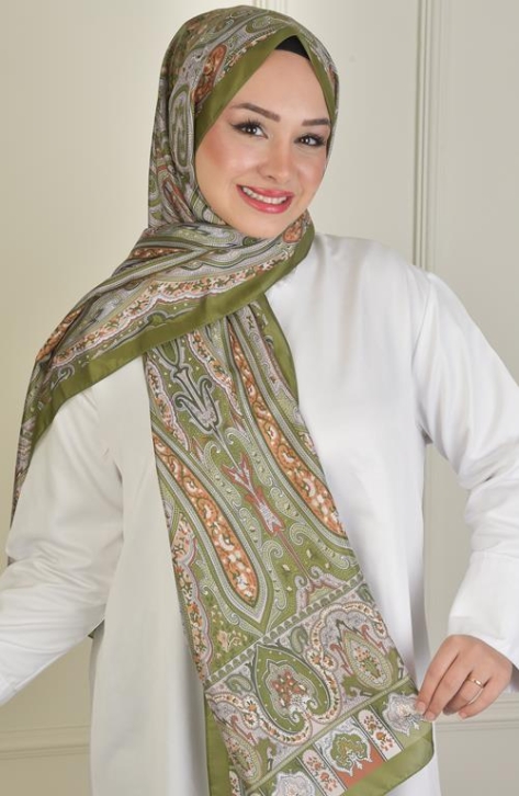 BURDEN İPEK - Retro Vual Desenli Şal Yeşil