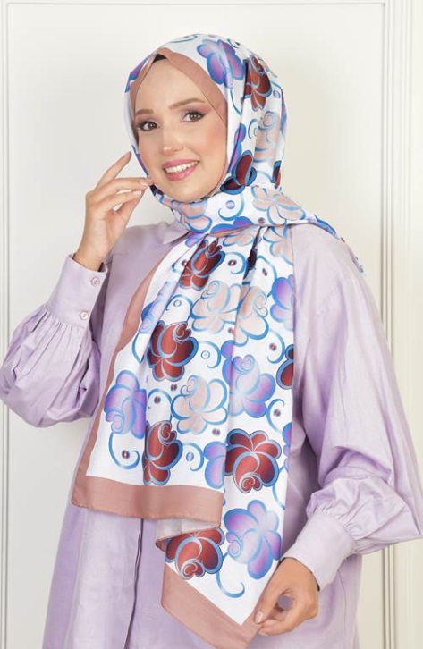 BURDEN İPEK - Rose Soft Pamuksu Desenli Şal Kahve