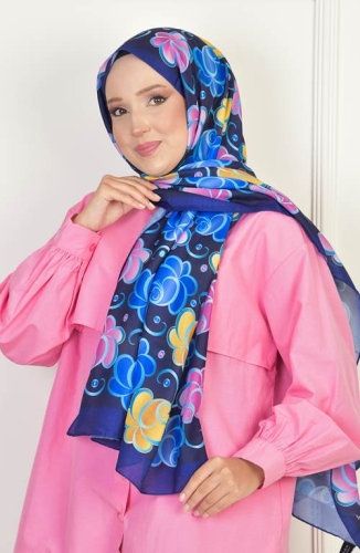 BURDEN İPEK - Rose Soft Pamuksu Desenli Şal Lacivert