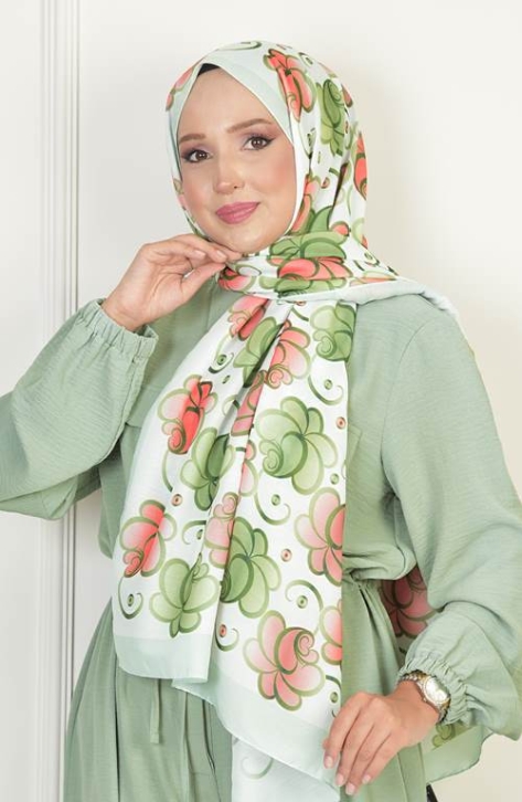BURDEN İPEK - Rose Soft Pamuksu Desenli Şal Mint