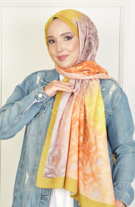 BURDEN İPEK - Rosebud Soft Pamuksu Desenli Şal Altuni Sarısı