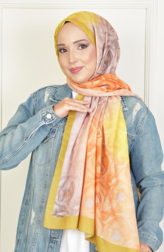 BURDEN İPEK - Rosebud Soft Pamuksu Desenli Şal Altuni Sarısı