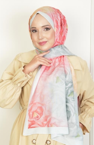 BURDEN İPEK - Rosebud Soft Pamuksu Desenli Şal Mint Yeşili