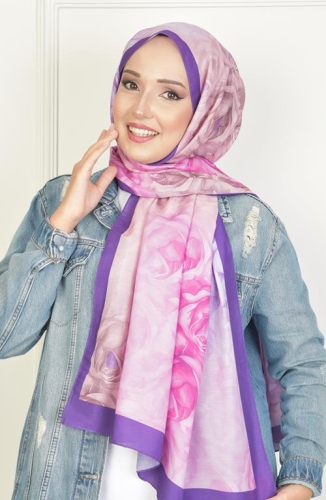 BURDEN İPEK - Rosebud Soft Pamuksu Desenli Şal Mor