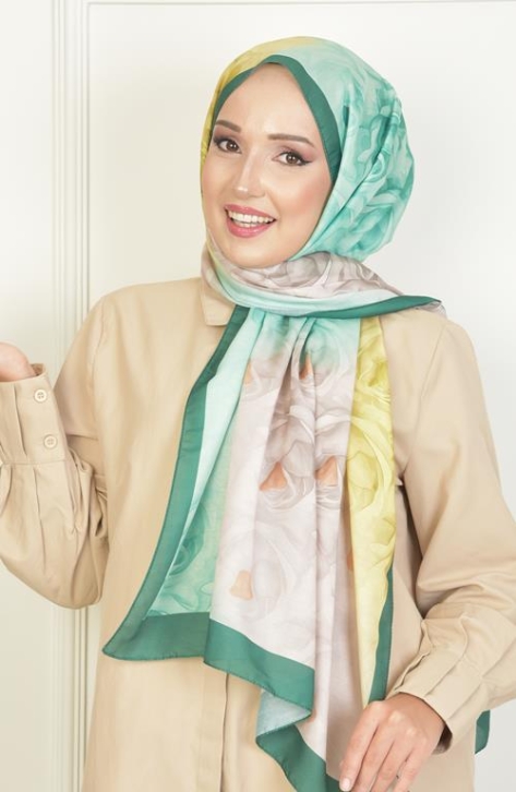 BURDEN İPEK - Rosebud Soft Pamuksu Desenli Şal Zümrüt