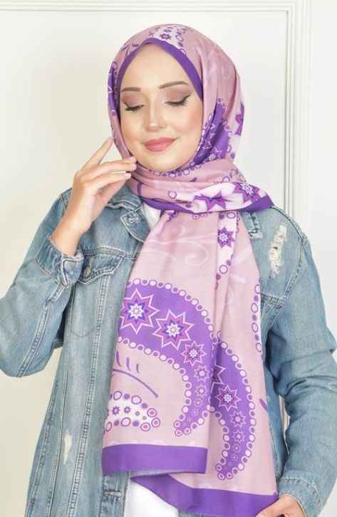 BURDEN İPEK - Stella Soft Pamuksu Desenli Şal Mor