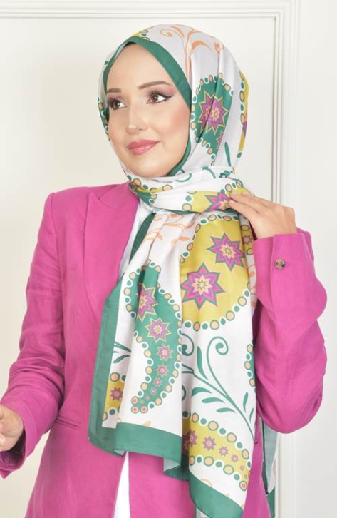 BURDEN İPEK - Stella Soft Pamuksu Desenli Şal Zümrüt