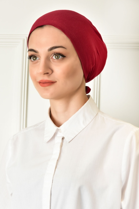 BURDEN İPEK - Stitched Plain Combed Underscarf Claret Red