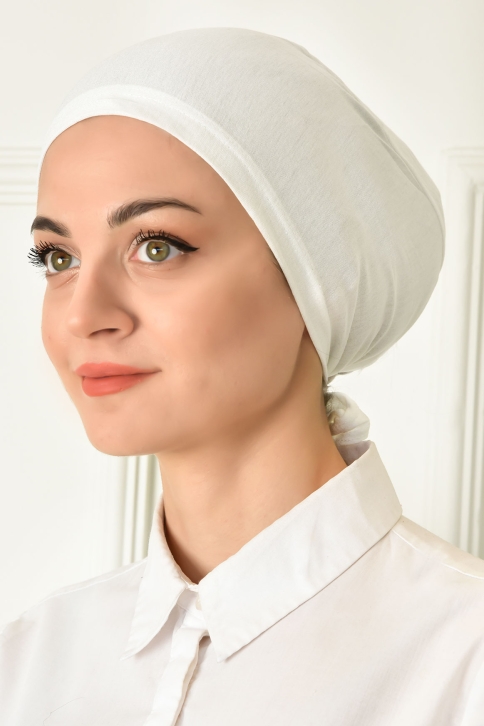 BURDEN İPEK - Stitched Plain Combed Underscarf Ecru