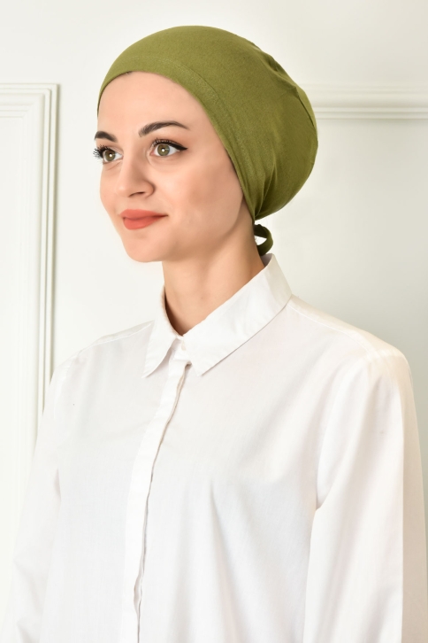 BURDEN İPEK - Stitched Plain Combed Underscarf Green