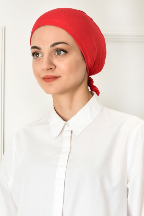 BURDEN İPEK - Stitched Plain Combed Underscarf Red
