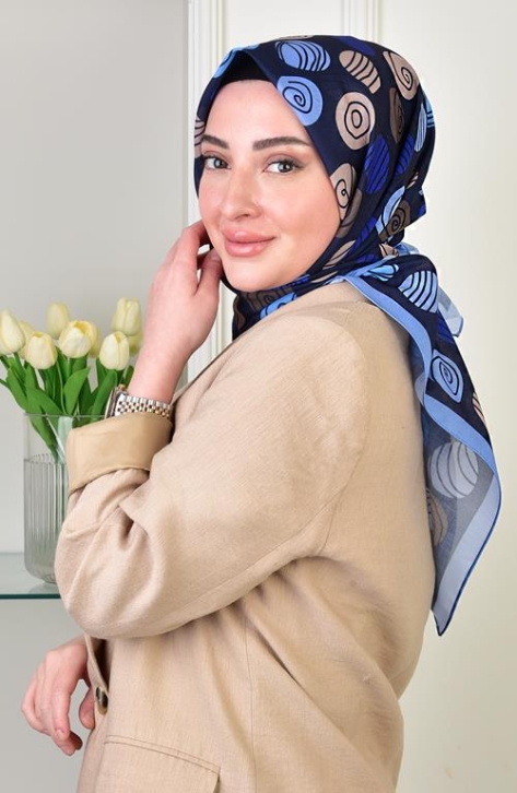 BURDEN İPEK - Sugar Soft Cotton Patterned Scarf Navy Blue