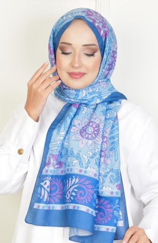 BURDEN İPEK - Sun Soft Pamuksu Desenli Şal İndigo