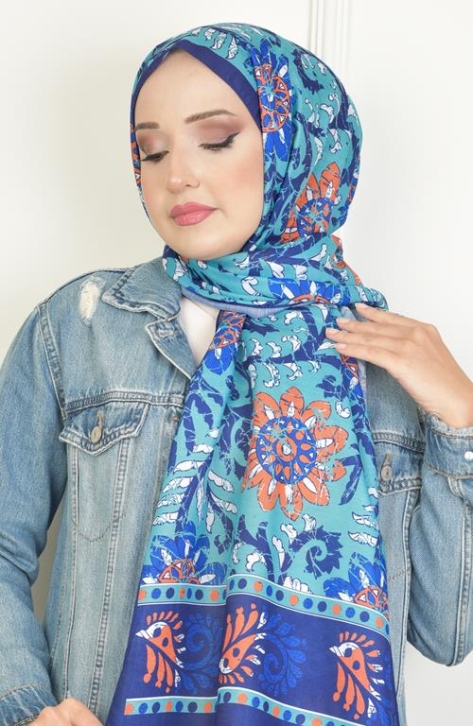 BURDEN İPEK - Sun Soft Pamuksu Desenli Şal Lacivert BURDEN İPEK - Sun Soft Pamuksu Desenli Şal Lacivert