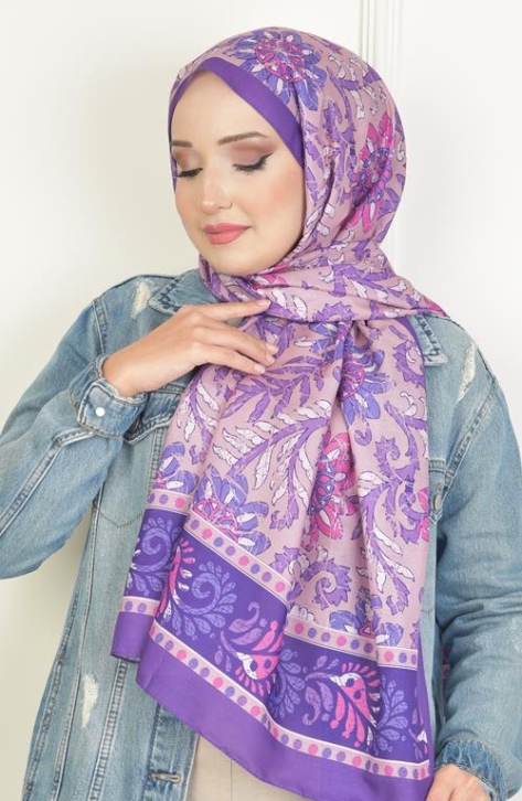 BURDEN İPEK - Sun Soft Pamuksu Desenli Şal Mor BURDEN İPEK - Sun Soft Pamuksu Desenli Şal Mor