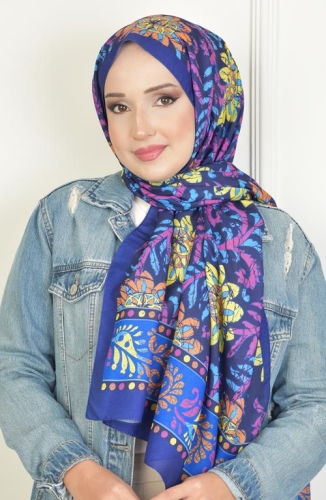 BURDEN İPEK - Sun Soft Pamuksu Desenli Şal Morcivert BURDEN İPEK - Sun Soft Pamuksu Desenli Şal Morcivert