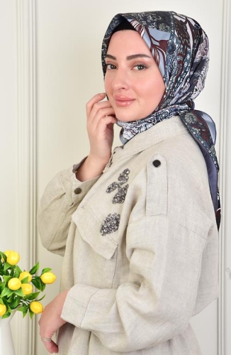 BURDEN İPEK - Twill Karma Desen Eşarp Antrasit BURDEN İPEK - Twill Karma Desen Eşarp Antrasit