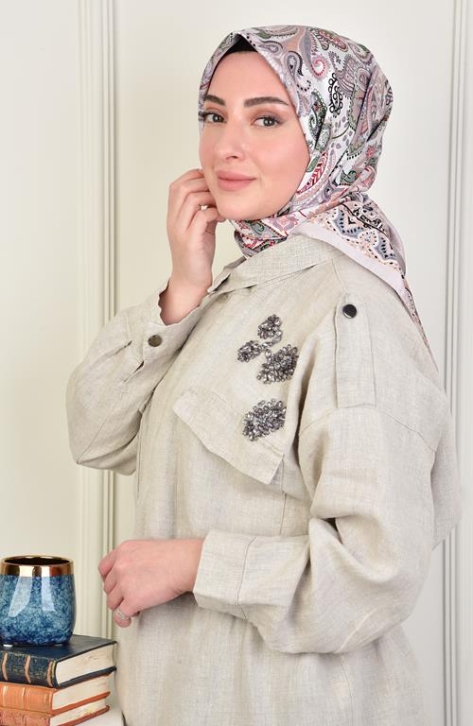 BURDEN İPEK - Twill Çini Desen Eşarp Bej