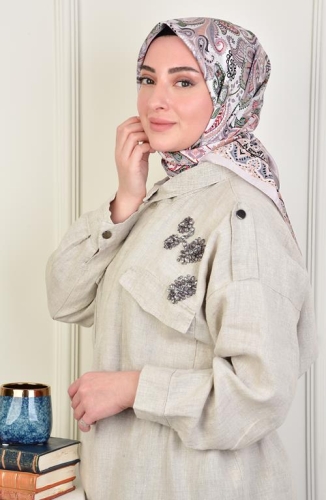 BURDEN İPEK - Twill Çini Desen Eşarp Bej