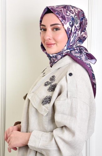 BURDEN İPEK - Twill Çini Desen Eşarp Mürdüm