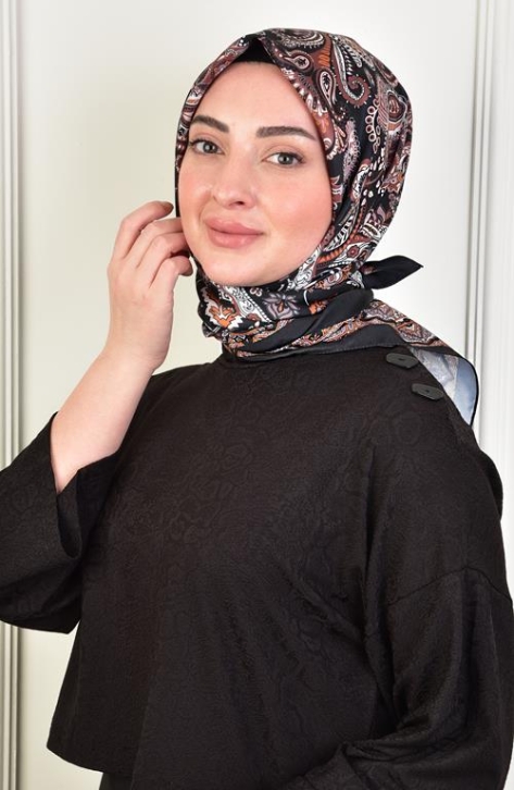 BURDEN İPEK - Twill Çini Desen Eşarp Siyah