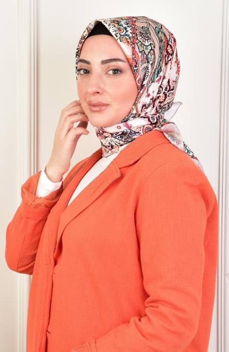 BURDEN İPEK - Twill Karma Desen Eşarp Turuncu