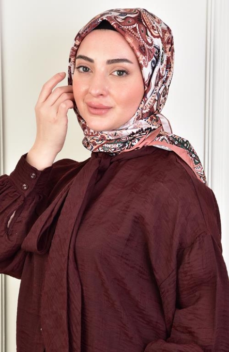 BURDEN İPEK - Twill Çini Desen Eşarp Yanık Turuncu