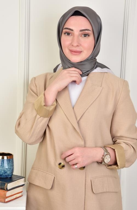 BURDEN İPEK - Twill Monogram Desen Eşarp Gri