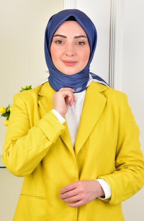 BURDEN İPEK - Twill Monogram Desen Eşarp İndigo