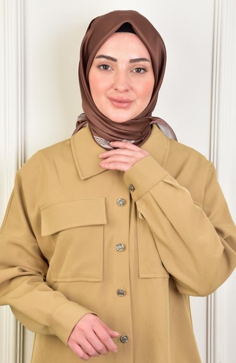 BURDEN İPEK - Twill Monogram Desen Eşarp Karamel