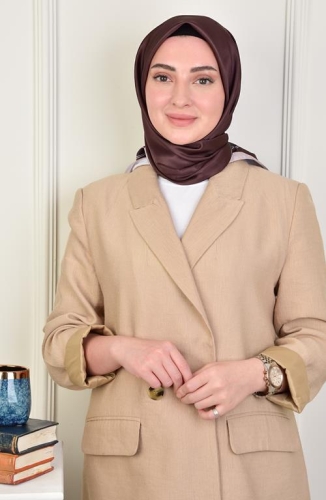 BURDEN İPEK - Twill Monogram Desen Eşarp Kızıl Kahve