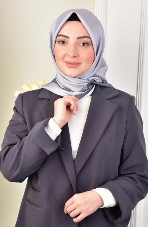 BURDEN İPEK - Twill Monogram Pattern Scarf Silver