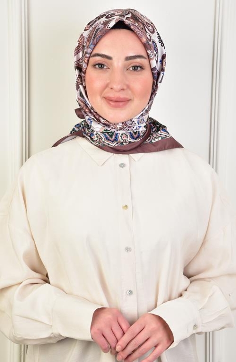 BURDEN İPEK - Twill Tile Pattern Scarf Dark Brown