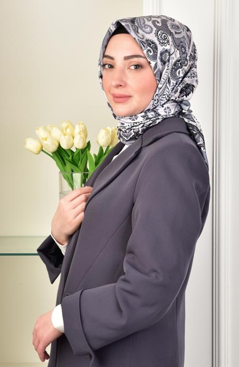 BURDEN İPEK - Twill Tile Pattern Scarf Gray